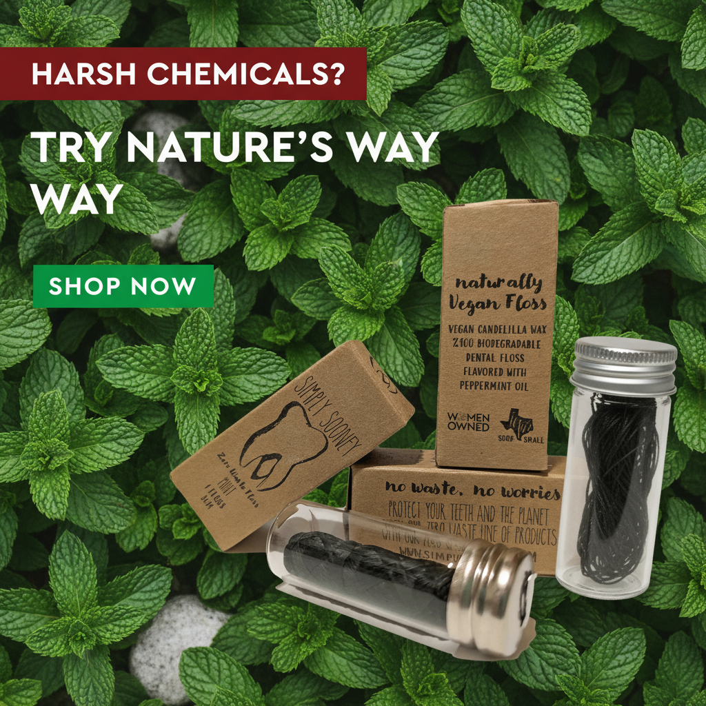 Zero Waste Vegan Bamboo Charcoal Fiber Floss-1 Pack- Natural Mint Flavor With Glass Case