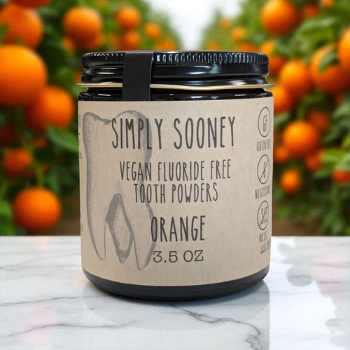 Glass Jar Vegan Fluoride Free Remineralizing Tooth Powder Orange Formula