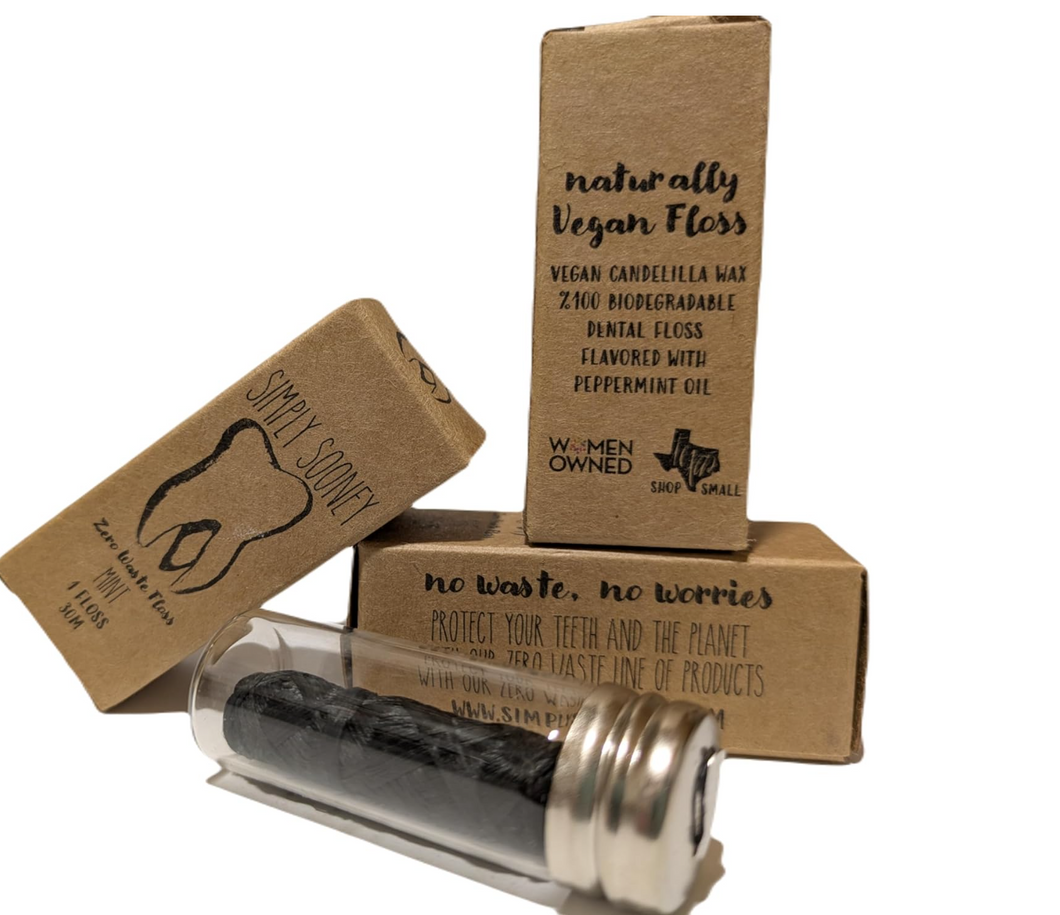 Zero Waste Vegan Bamboo Charcoal Fiber Floss-1 Pack- Natural Mint Flavor With Glass Case