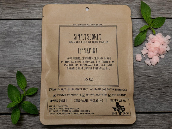 Zero Waste Compostable Paper Bag Organic Ingredients Vegan Fluoride Free Tooth Powder up to 6 month supply