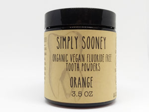 Glass Jar Organic Vegan Fluoride Free Remineralizing Tooth Powder OrangeFormula