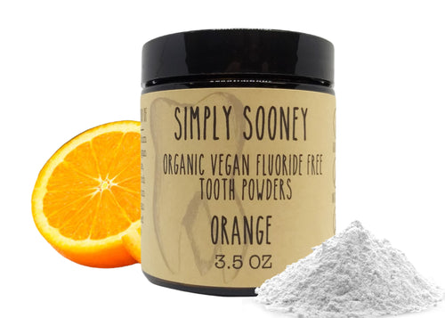Glass Jar Organic Vegan Fluoride Free Remineralizing Tooth Powder OrangeFormula